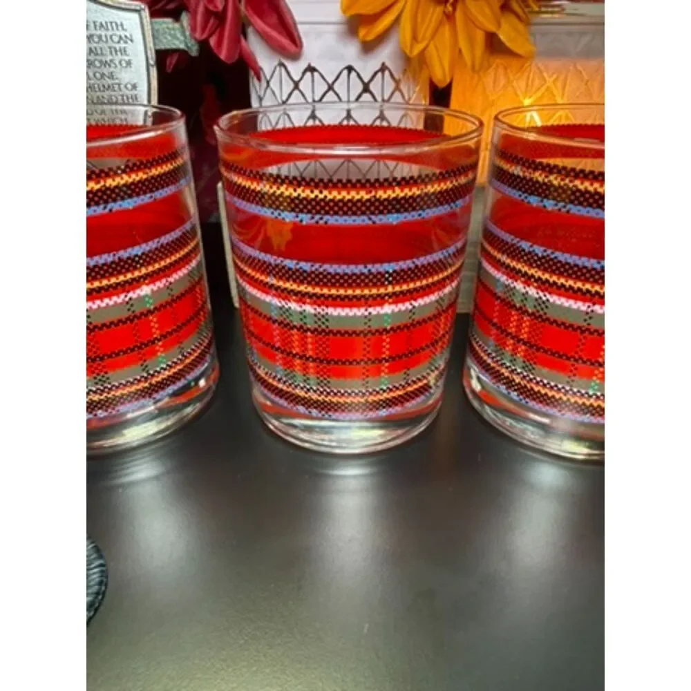 Set of 4 Vintage Georges Briard Plaid Tartan Rocks Glasses EUC